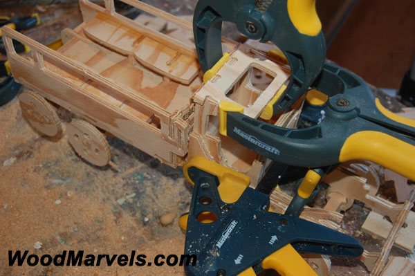 CNC Army Transport Truck with glue drying and lots of clamps!