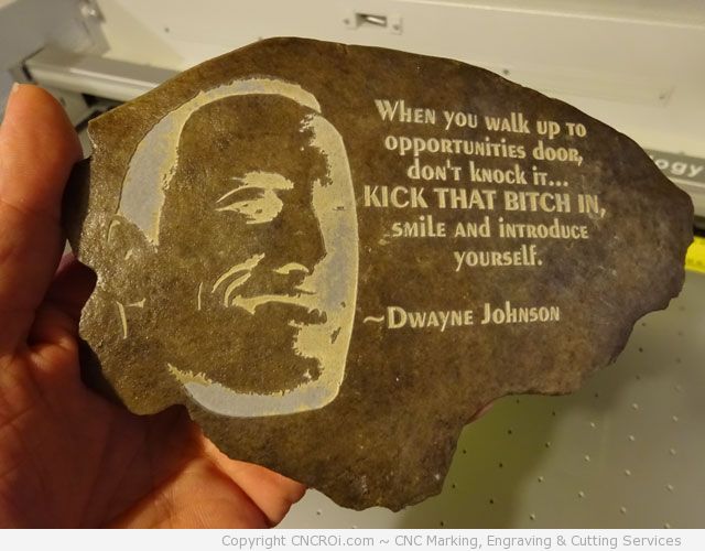 CNC Laser Engraving Dwayne "The Rock" Johnson on a Rock