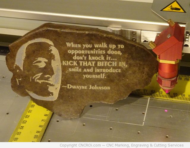 CNC Laser Engraving Dwayne "The Rock" Johnson on a Rock