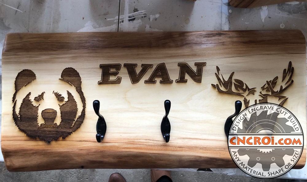 Custom Walnut Coat Rack: Engraving Live Edge