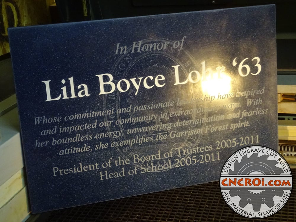 Custom Corian Plaque: Paint Filled