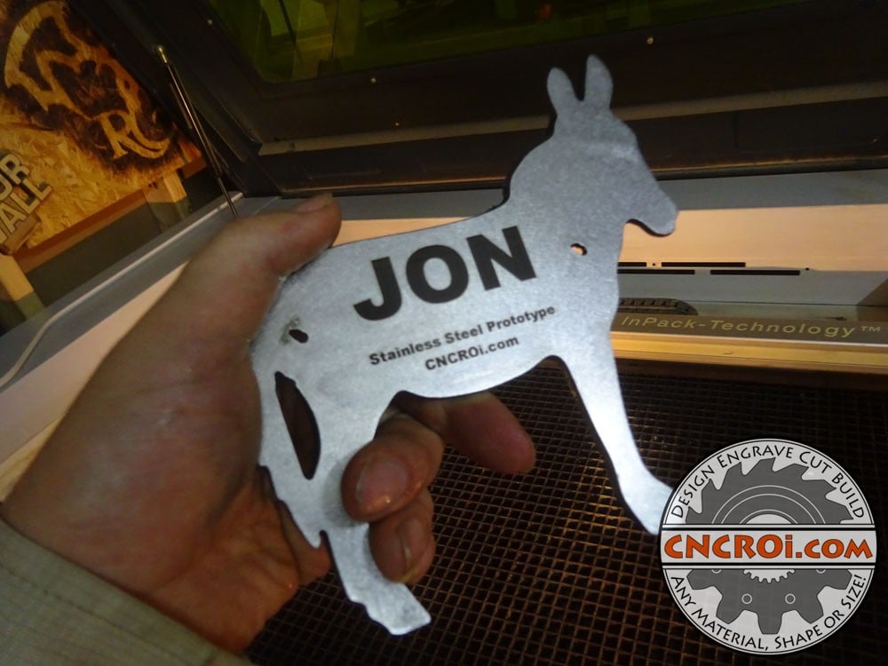 Stainless Steel Donkey: Plasma Cut & Fiber Laser Etched