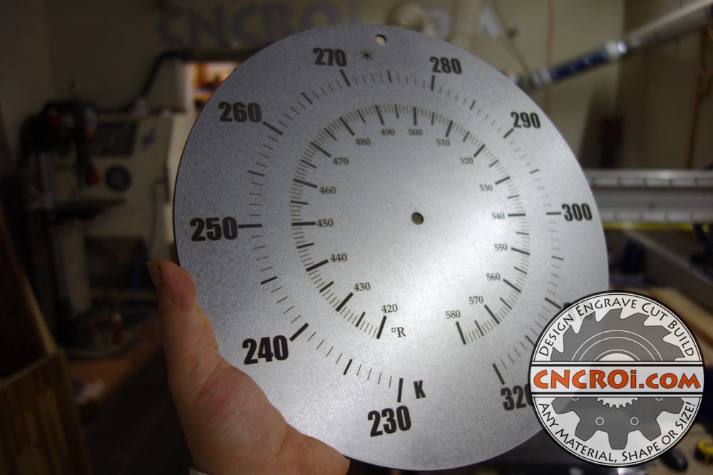 Custom Thermometer Dial: Plasma Cut, Fiber Etched 304SS