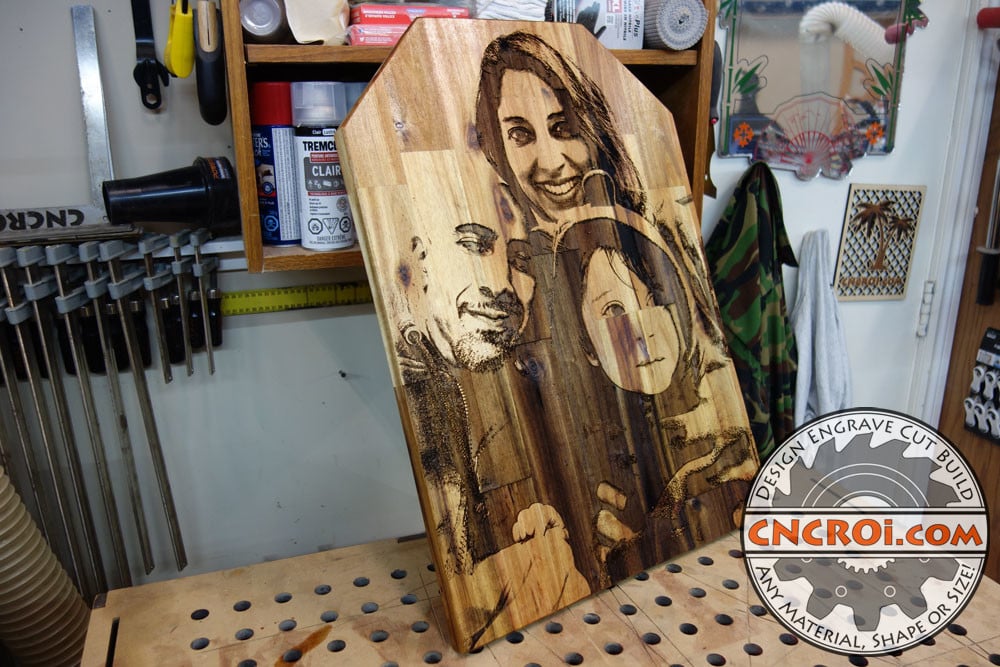 Family Portrait Pyrography on Acacia