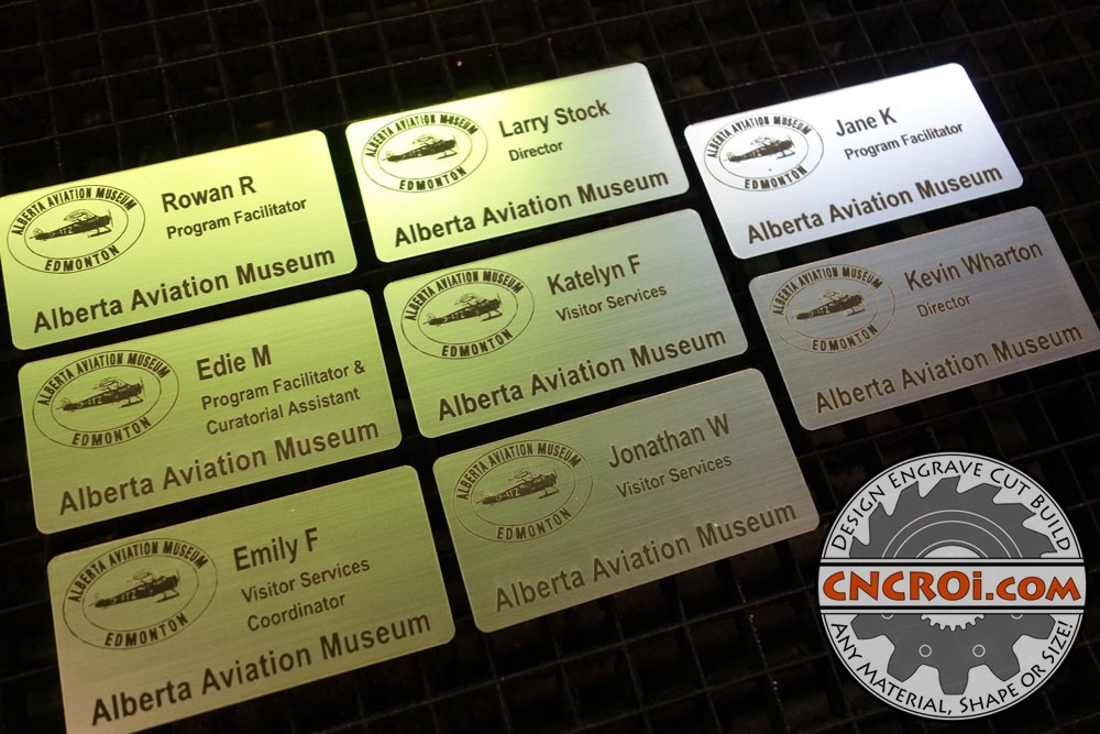 Custom Engraved Name Badges: Brushed Lamacoid, Precision Laser Cut